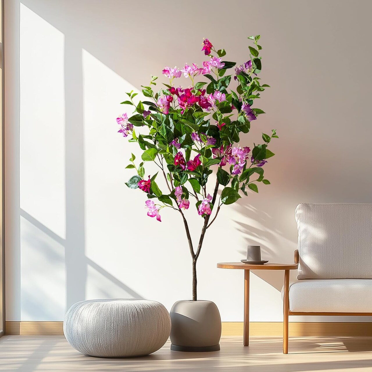 4FT Artificial Bougainvillea Tree – Lifelike Tall Potted Faux Plant with Wood Trunk and Flowers, Perfect for Indoor and Outdoor Use, Weddings, Office, and Home Décor